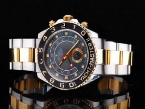 rolex yacht master black bezel and grey shell dial watch