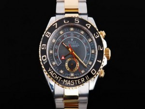 rolex yacht master black bezel and grey shell dial watch